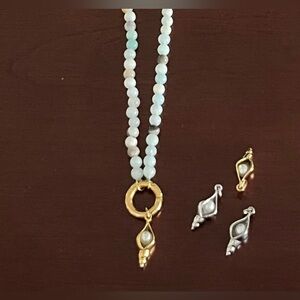 NWOT Unbranded Semi Precious Natural Stone Charm Keeper Necklace w/Pearl Charm